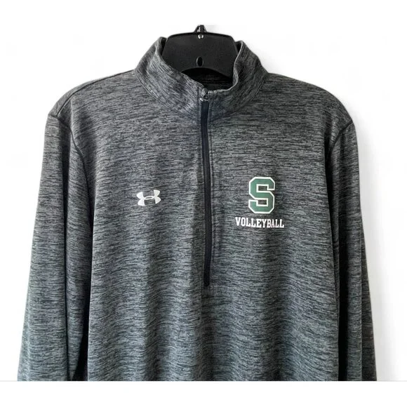 Under Armour Gray Quarter-Zip Pullover S Logo Volleyball HeatGear Loose Fit XL - Picture 2 of 13